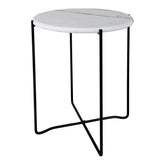 Azzate Round Rolled Edge Side Table White Marble Effect