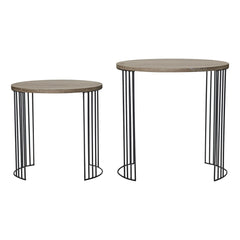 Drum Nest of 2 Round Tables Oak Effect