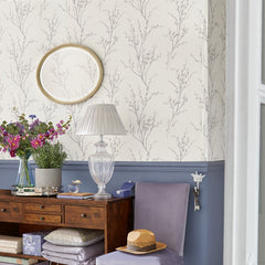 Laura Ashley Pussy Willow Wallpaper Off White / Steel