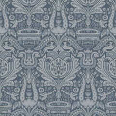 Laura Ashley Heraldic Damask Wallpaper Dusky Seaspray