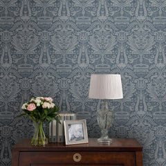 Laura Ashley Heraldic Damask Wallpaper Dusky Seaspray