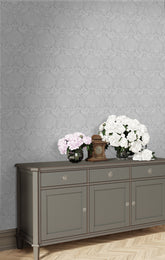 Laura Ashley Peacock Damask Wallpaper Pale Slate