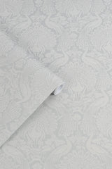 Laura Ashley Peacock Damask Wallpaper Pale Slate