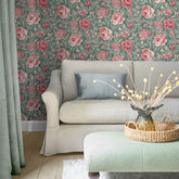 Laura Ashley Wild Roses Wallpaper Fern Green