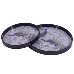 Laura Ashley Belvedere Peacock Print Set Of 2 Trays