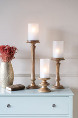 Laura Ashley Large Wooden Pedestal Hurricane with Frosted Glass