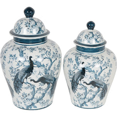Laura Ashley Midnight Blue Belvedere Peacock Porcelain Ginger Jar Large