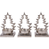 Festive Aluminium Xmas Tree Silver Tealight Holders Set of 3