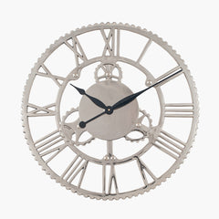 Shiny Nickel Cog Design Round Wall Clock Large