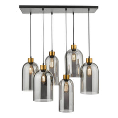Alma 6 Light Bar Pendant Matt Black Smoked Glass dar Lighting