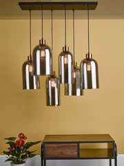 Alma 6 Light Bar Pendant Matt Black Smoked Glass dar Lighting