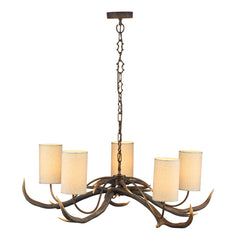 David Hunt Lighting Antler 5 Light Rustic Pendant Complete with Bespoke Shades