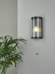 Anund Bathroom Wall Light Matt Black Ribbed Glass IP44