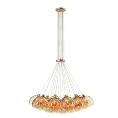 David Hunt Lighting Apollo 19 Light Cluster Pendant Butter Brass and Amber Glass