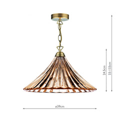 Ardeche 1 Light Large Pendant Amber Glass & Antique Brass