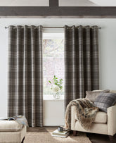 Laura Ashley Alfriston Check Pale Charcoal Ready Made Eyelet Blackout Curtains