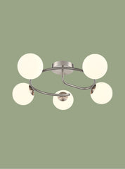 Atlas 5lt semi-flush satin nickel fitting with opal glass