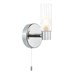 Bolton Bathroom Wall Light Polished Chrome and Ribbed Glass IP44