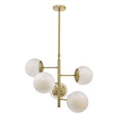 Bombazine 5lt Pendant Brass and Opal Glass BOM0535 Dar Lighting