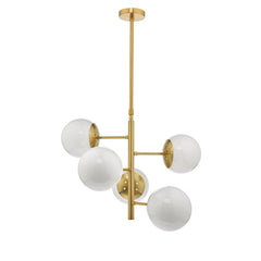 Bombazine 5 Light Pendant Natural Brass & Opal Glass