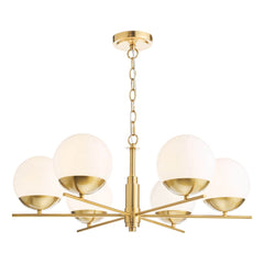 Bombazine 6 Light Pendant Natural Brass Opal Glass