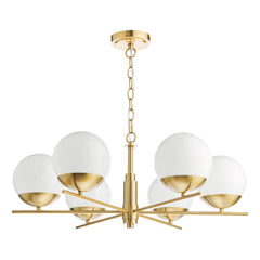 Bombazine 6 Light Pendant Natural Brass and Opal Glass