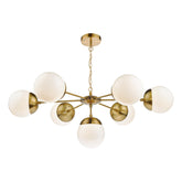 Bombazine 7 Light Pendant Natural Brass & White Opal Glass