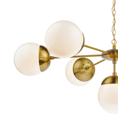 Bombazine 7 Light Pendant Natural Brass & White Opal Glass