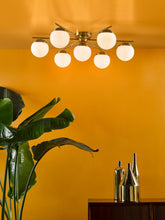 Bombazine 7 Light Semi-Flush Natural Brass and Opal Glass