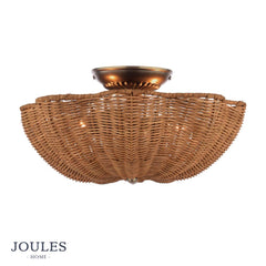 Joules Braywick 3 Light Flush Satin Bronze and Rattan shade
