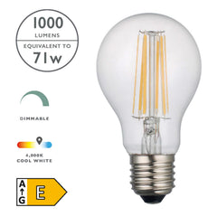 (SOLD AS 5PK) E27 LED DIMM GLS LAMP 8W 1000LM 4000