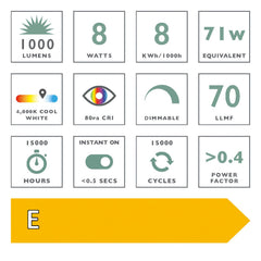 INDIVIDUAL E27 LED DIMM GLS LAMP 8W 1000LM 4000