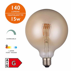 5 Pack Vintage Globe Extra Large LED Bulb E27 140LM