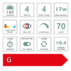 INDIVIDUAL E27 LED DIM VINT LGE GLS LAMP 4W 160L