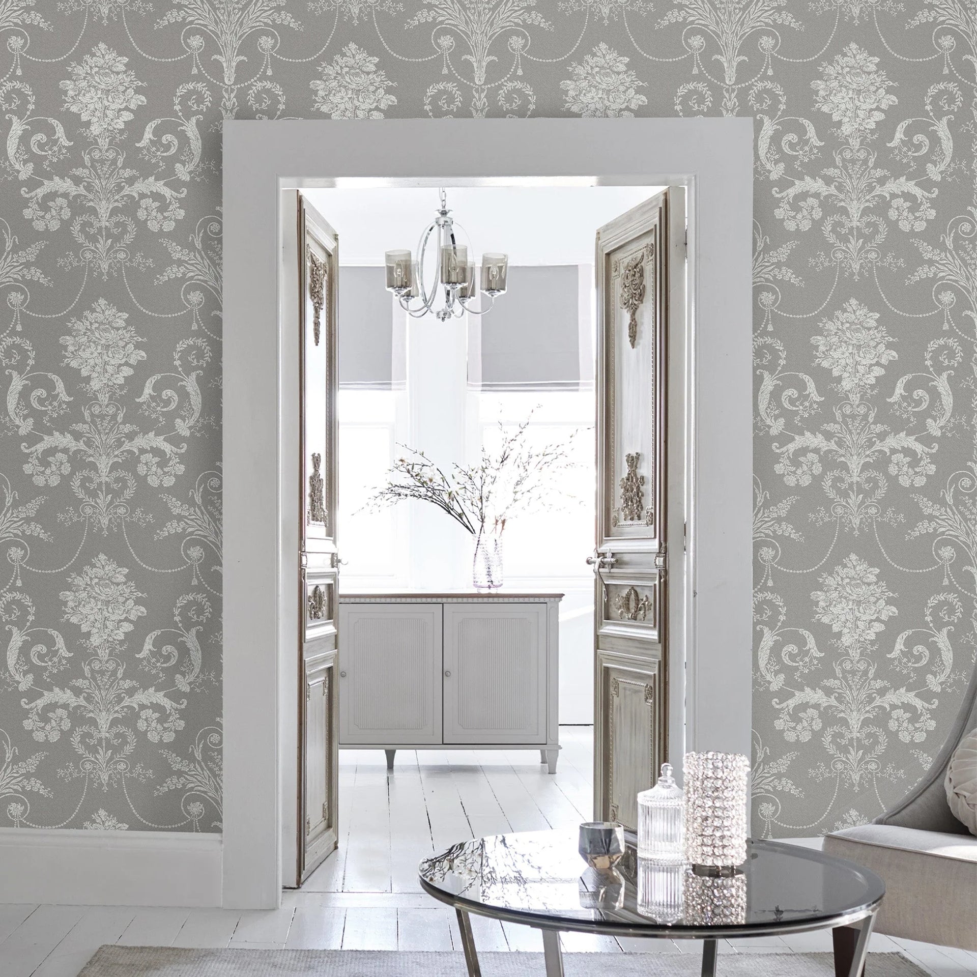 Belvedere stripe wallpaper in a modern hallway