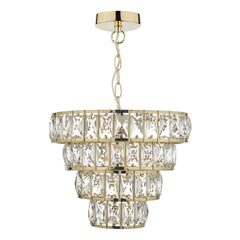 Cerys 1 Light 4 Tier Pendant Crystal & Gold