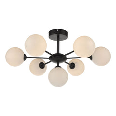 Cohen 7 Light Semi Flush Matt Black Opal Glass Dar Lighting COH3422-02