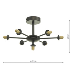 Cohen 7 Light Semi-Flush Matt Black Fitting Only