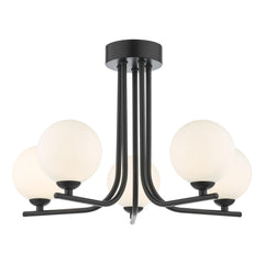 Cradle 5 Light Semi Flush Matt Black With Opal Glass