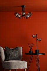 Cradle 5 Light Semi Flush Matt Black With Smoked/Clear Ribbed Glass
