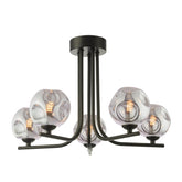 Cradle 5 Light Semi Flush Matt Black With Closed Organic Smoked Glass