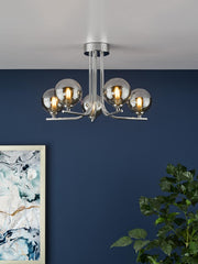 Cradle 5 Light Semi Flush Polished Chrome With Smoked Glass