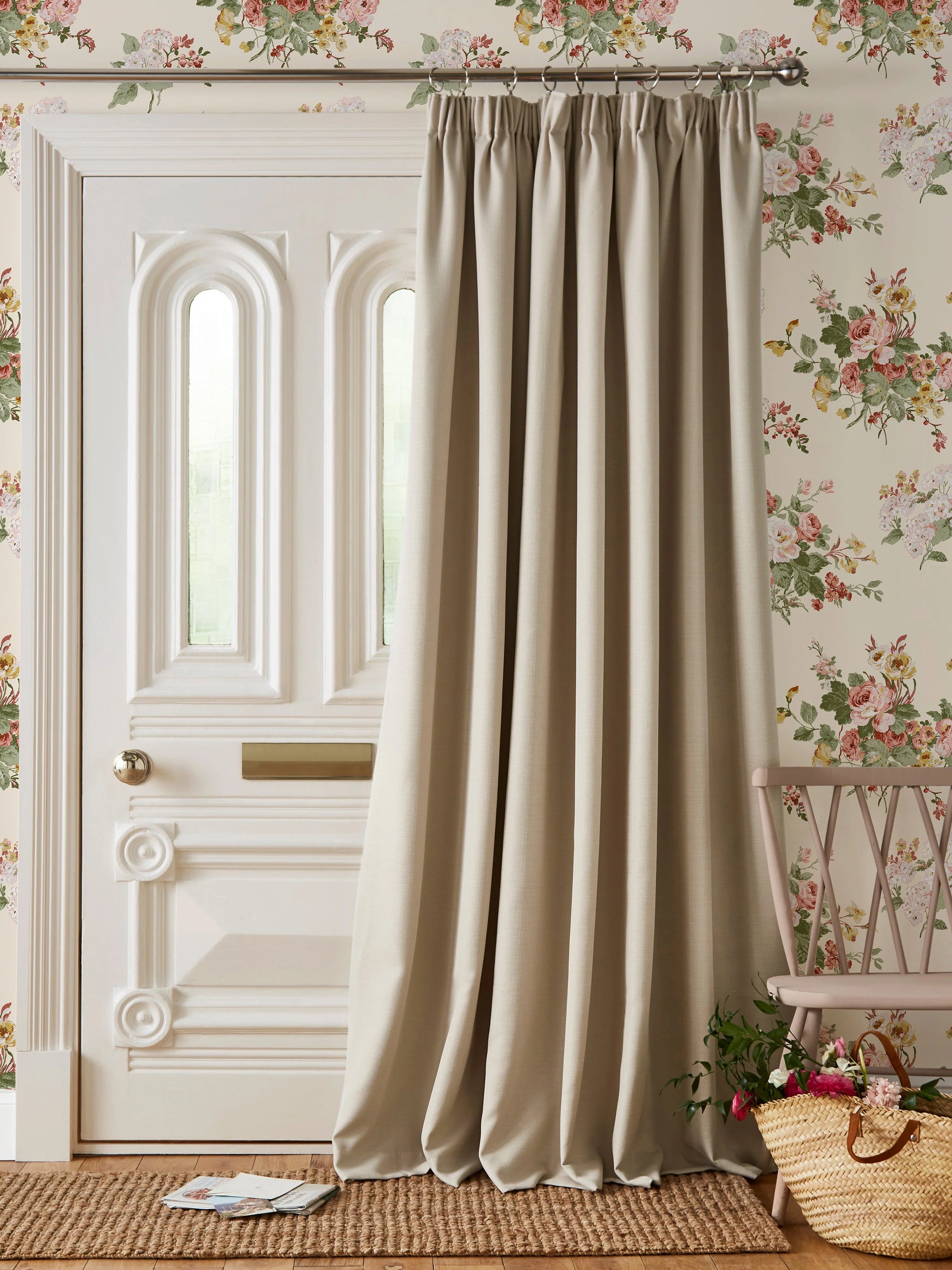 Classic Laura Ashley ready made velvet curtains in cosy reading nook