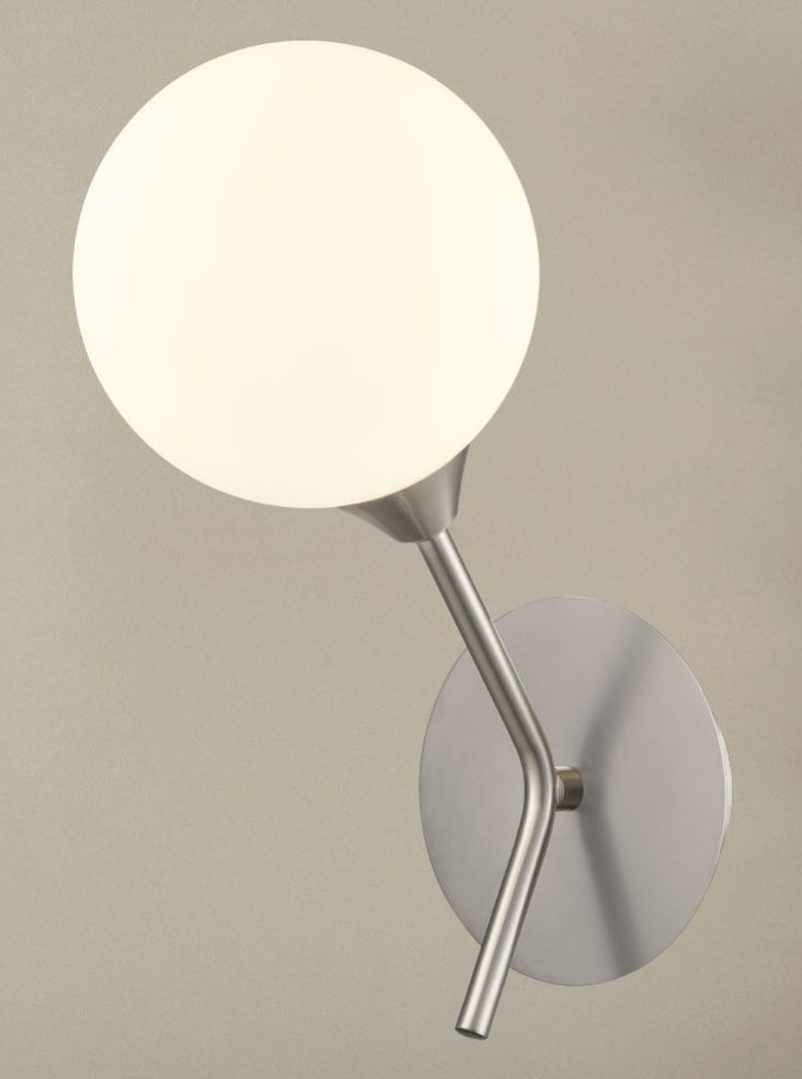 Cosmic 1 light wall bracket in satin nickel with matt opal glass