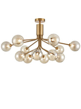 Franklite, Cosmic 12 Light Pendant In Antique Gold With Amber Glass