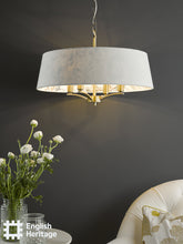 English Heritage Delft 4 Light Shadelier Antique Brass and Ivory With Shade