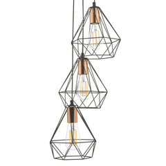 Deyon 3 Light Cluster Pendant Black & Copper