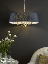 English Heritage Down House 4 Light Shadelier Satin Chrome and Blue With Shade