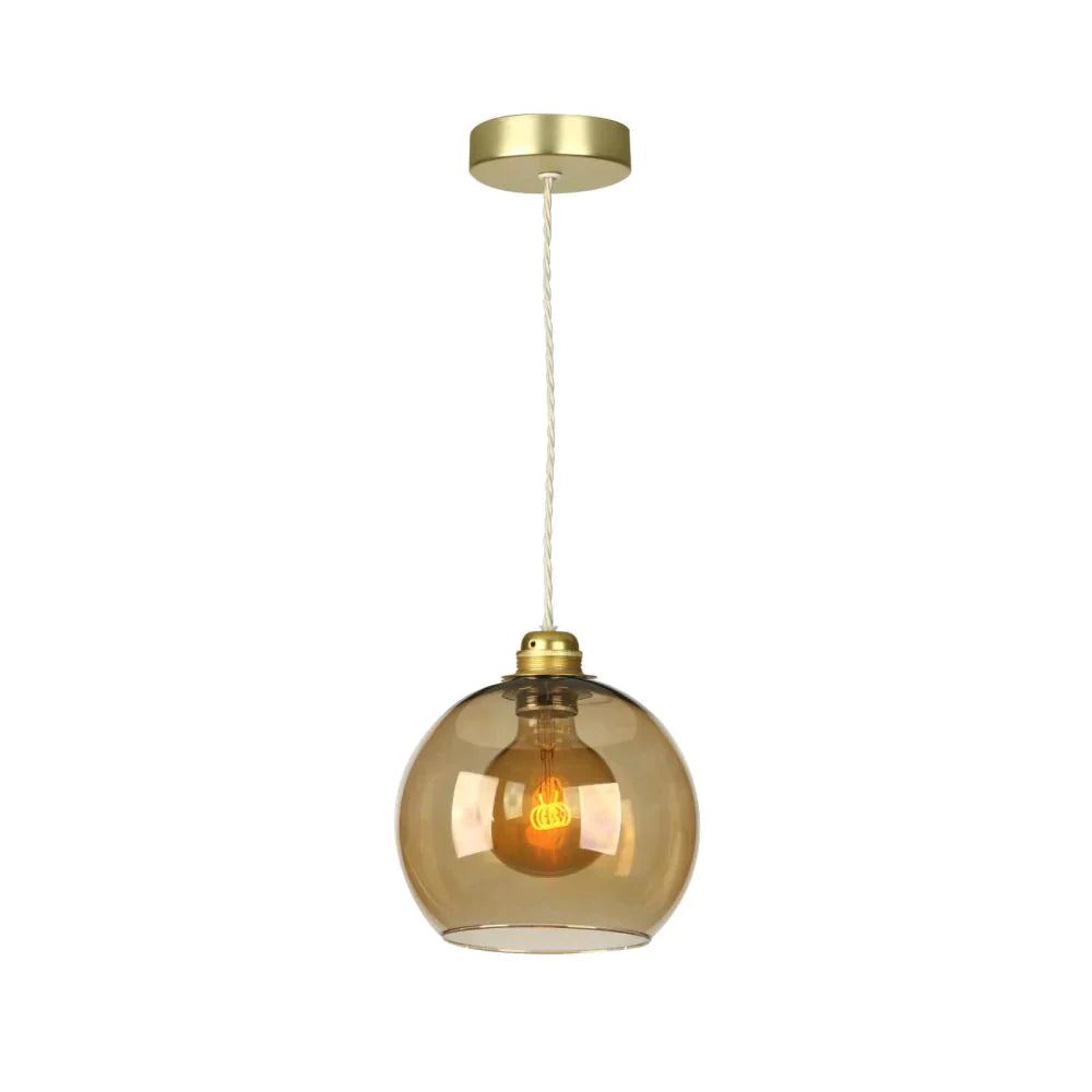 David Hunt Lighting Apollo Single Pendant In Butter Brass Amber Glass