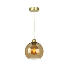 David Hunt Lighting Apollo Single Pendant In Butter Brass Amber Glass
